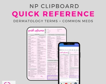 Nurse Practitioner | DERMATOLOGY terminology, common meds | Clinical clipboard quick reference