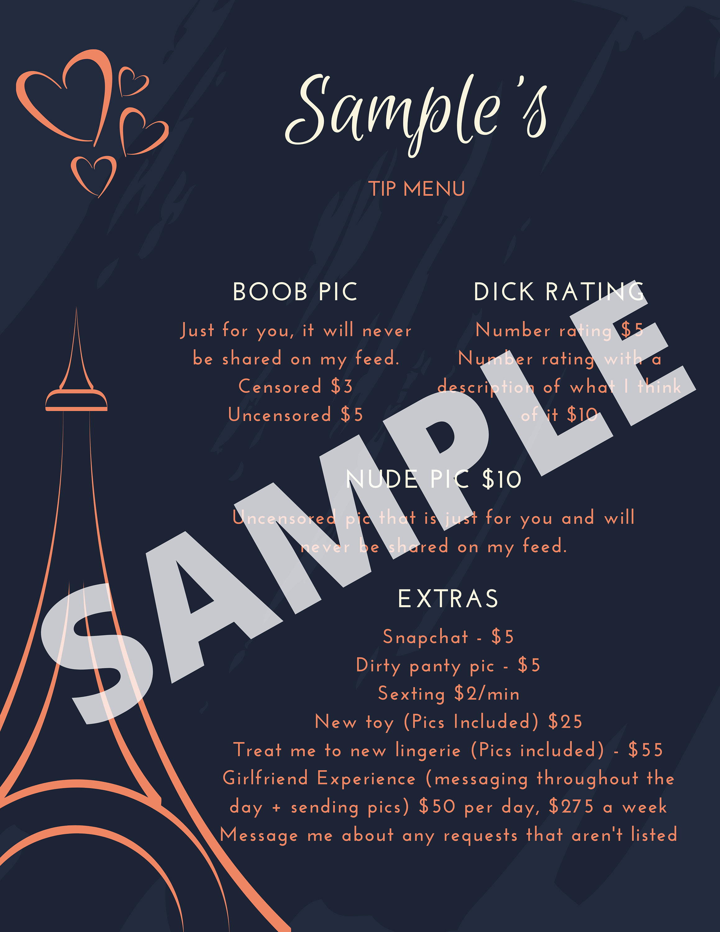 Onlyfans tip menu examples