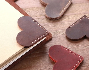 Heart Leather Corner Bookmark, Stitched Page Holder, Valentine
