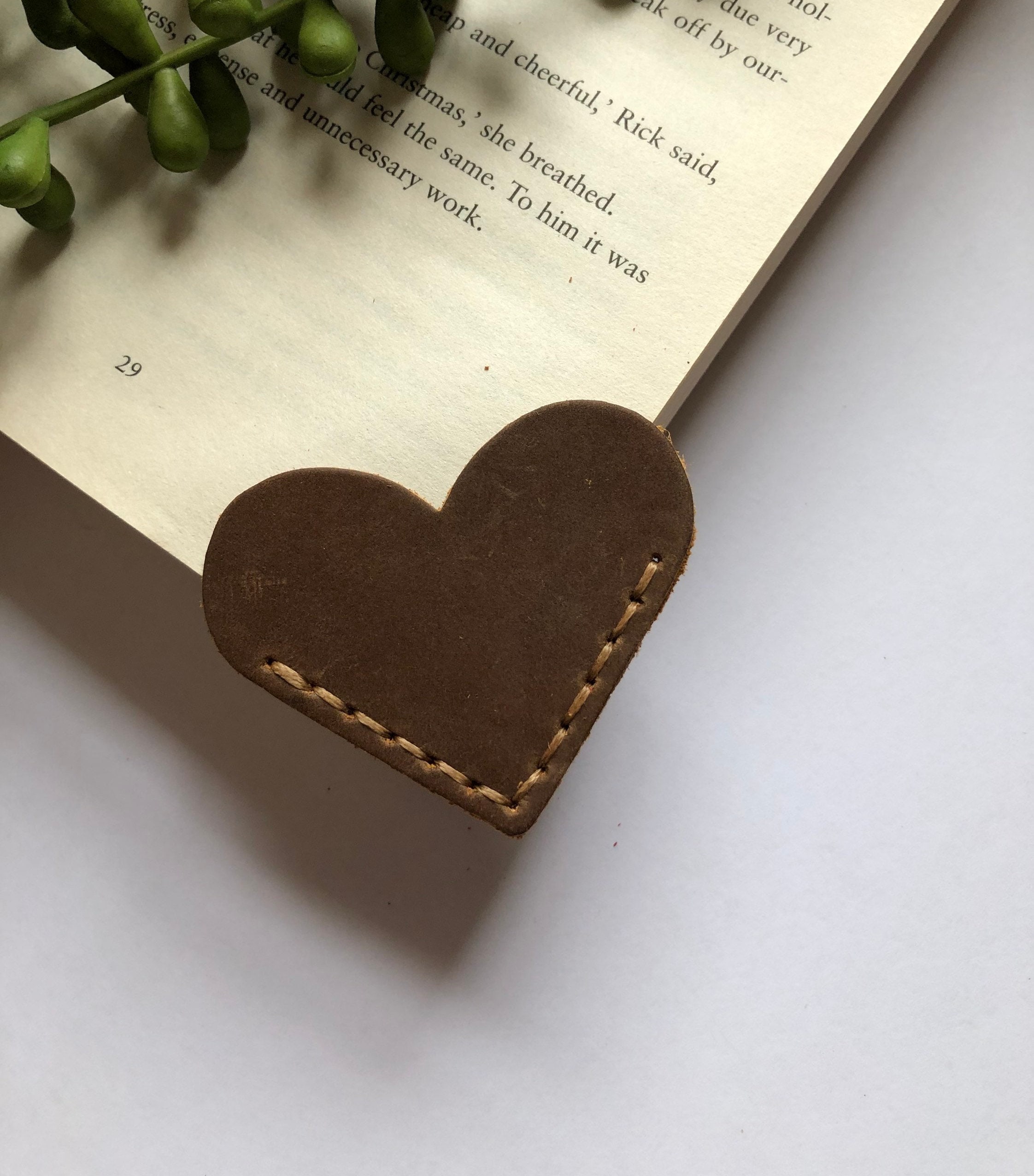 Heart Leather Corner Bookmark, Stitched Page Holder, Valentine