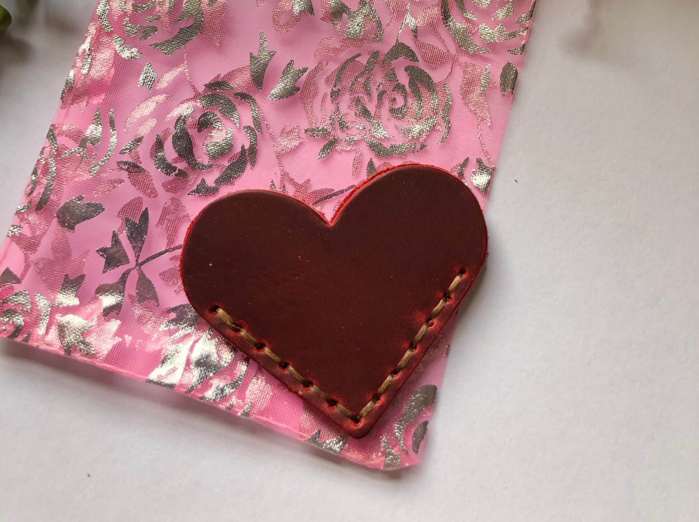 Heart Leather Corner Bookmark, Stitched Page Holder, Valentine