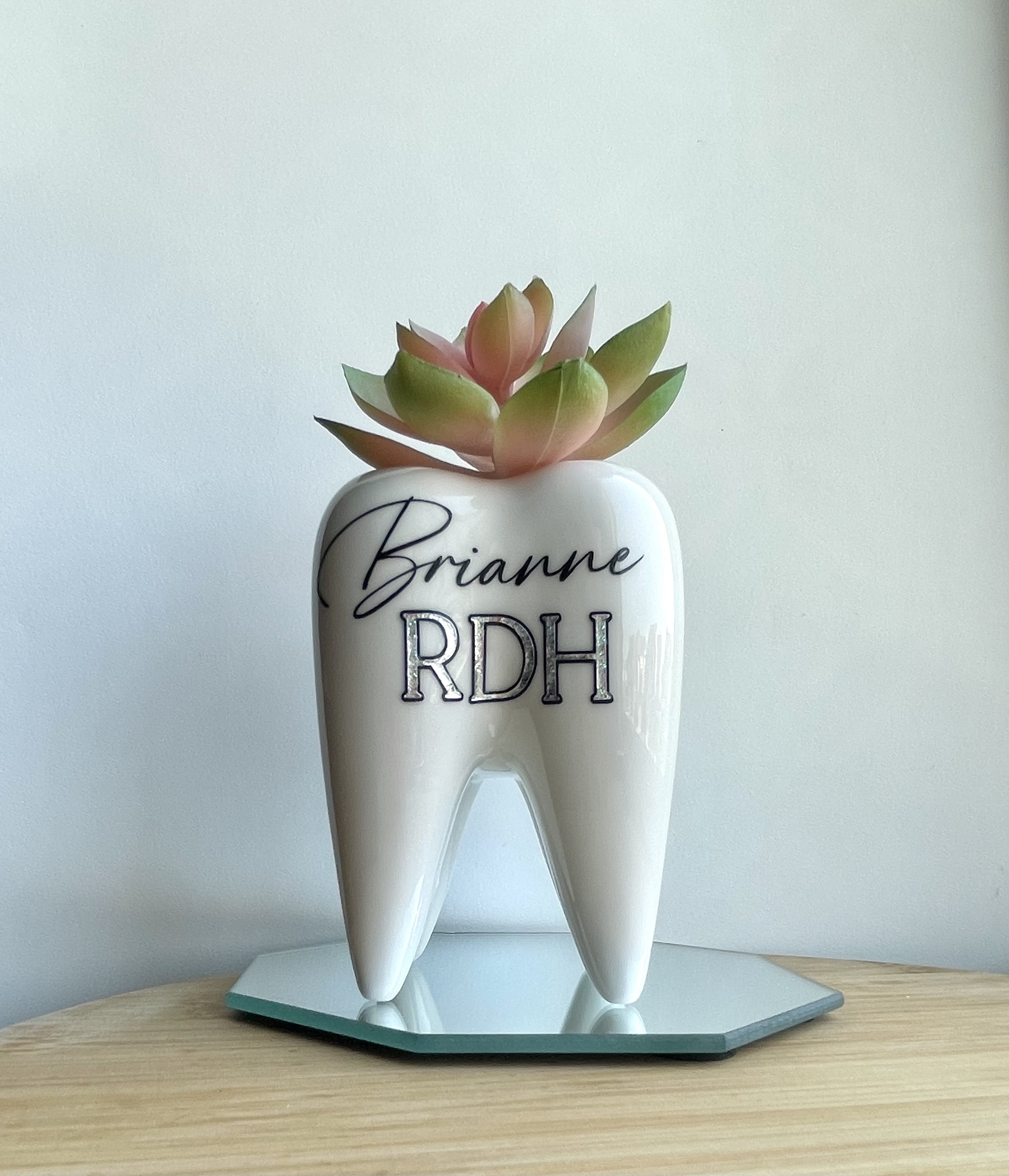 Dental Hygienist Dentist Office Gift Idea - Ceramic Tooth Planter- Pen Holder - Custom Personalized Desk Decor Molar Vase