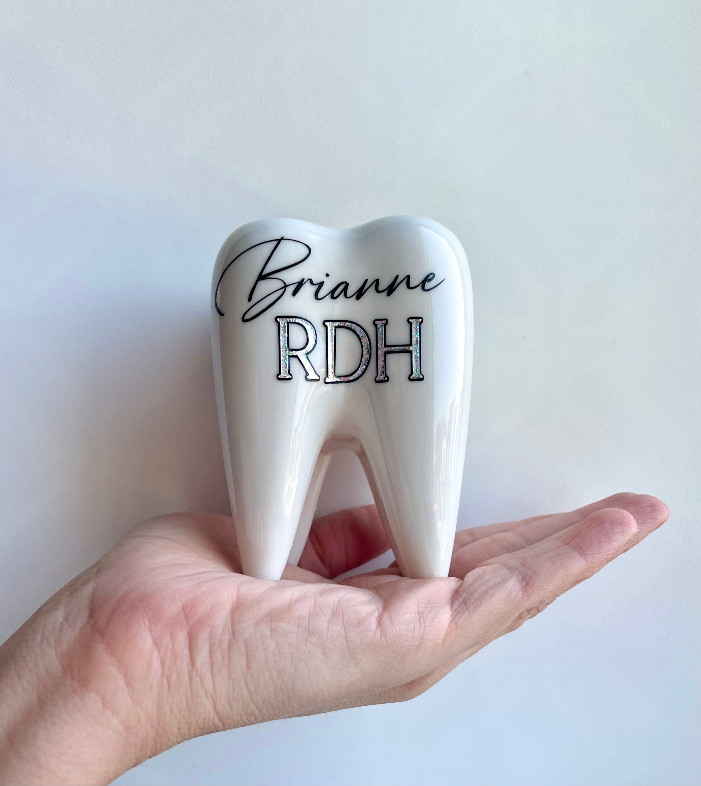 Dental Hygienist Dentist Office Gift Idea - Ceramic Tooth Planter- Pen Holder - Custom Personalized Desk Decor Molar Vase