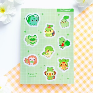 PKMN Grass Starters Type Friends - Vinyl Sticker Sheet - Waterproof