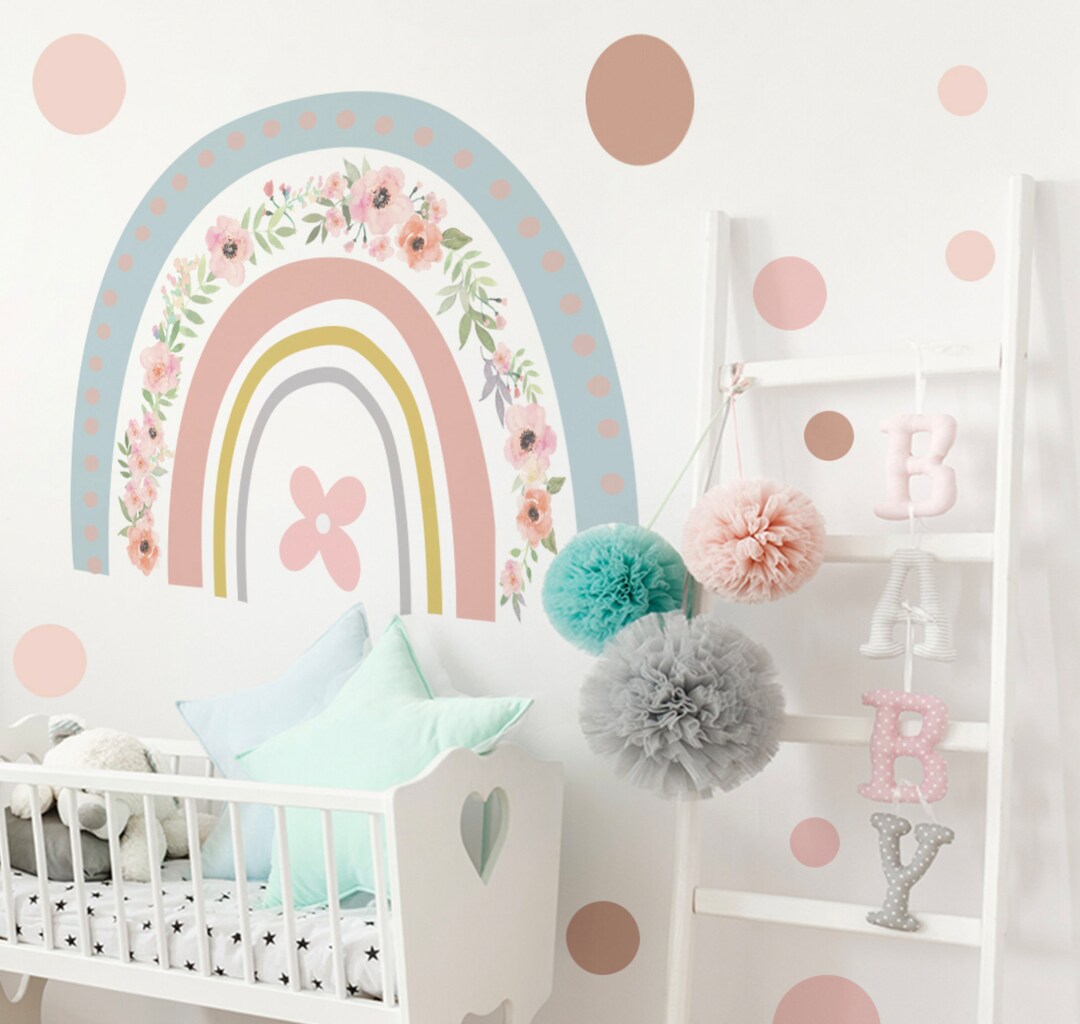 Large Trendy Floral Rainbow Wall Decal Boho Rainbow Nursery - Etsy
