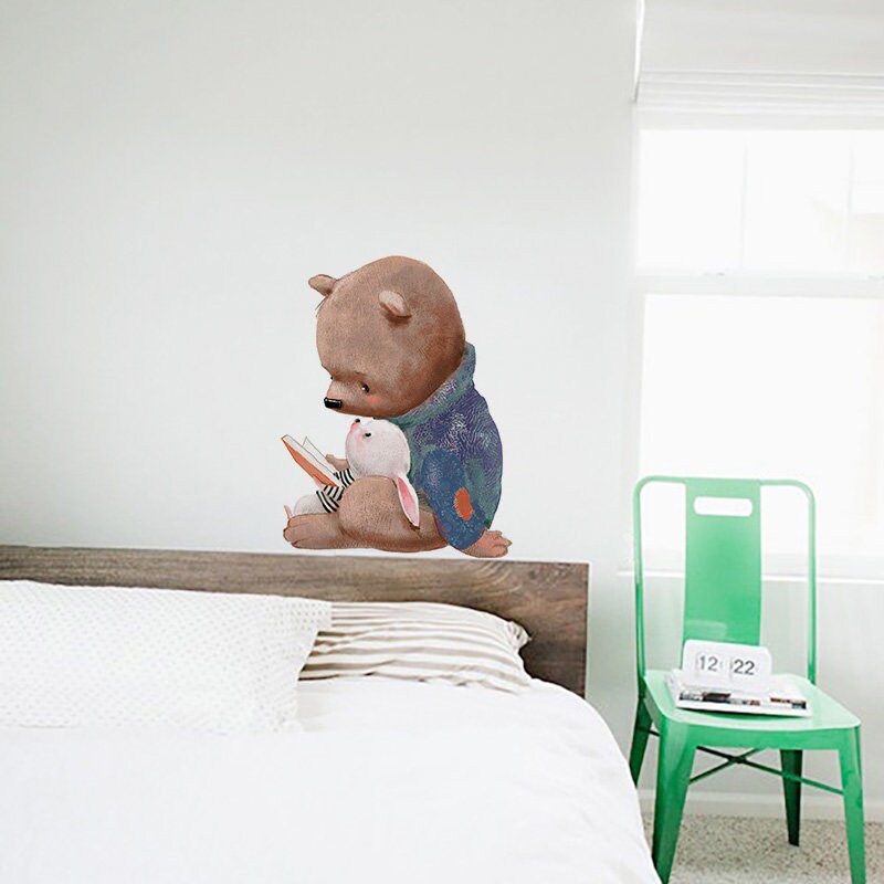 Nursery Animal Wall Decal Bear and Bunny Nursery Sticker Etsy