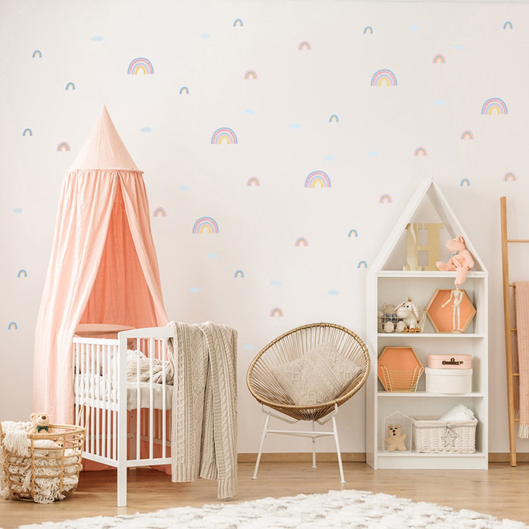 Boho Rainbow With Clouds Wall Decal Rainbow Cloud Nursery Sticker ...