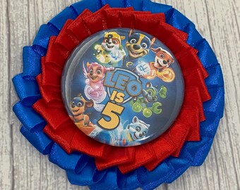 Personalized Birthday Rosette Badge: Colorful Kids Party Pin