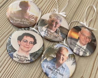 Mirror-backed memorial christmas tree ornament, Custom image hanging bauble, memorial tree ornament