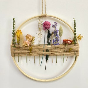 Dried floral wall hanging,Flower garland ,Wood weaving flower wall art,Boho vintage floral wall home decor