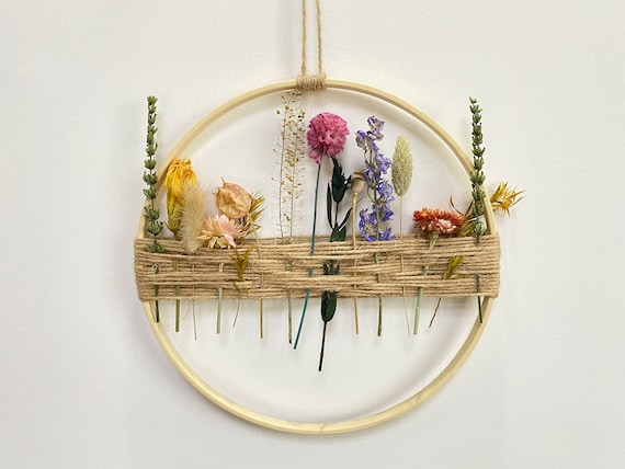 Dried floral wall hanging,Flower garland ,Wood weaving flower wall art,Boho vintage floral wall home decor