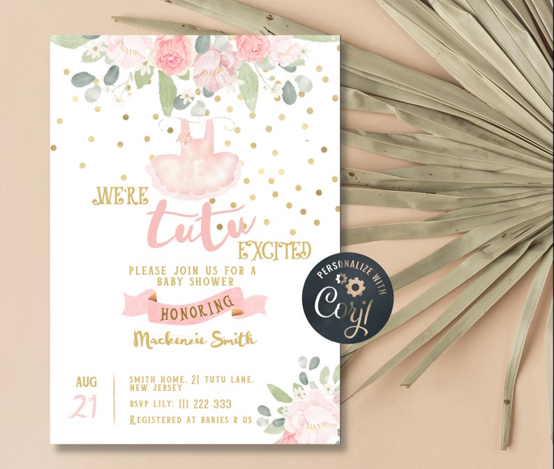 Ballerina Baby Shower Invitation Template Tutu Excited Baby Shower Invitation Floral Baby Shower Invitation Baby Shower For a Girl image 3