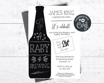 Invitación para fiesta de pañales, invitación para baby shower de pañales, baby shower para papá, bebé en gestación, baby shower para papá, hombres, invitación editable
