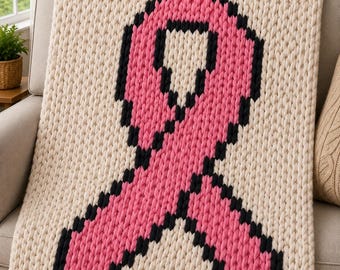 Cancer Ribbon Digital Pattern - Hand Knitting / Chunk Blanket Yarn
