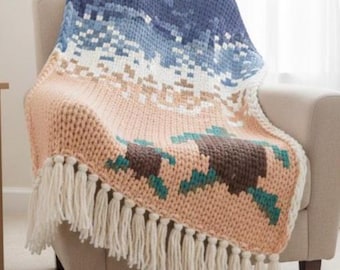 Turtles Beach Chunky Knit Blanket Pattern, Finger Knit PDF, Instant Download