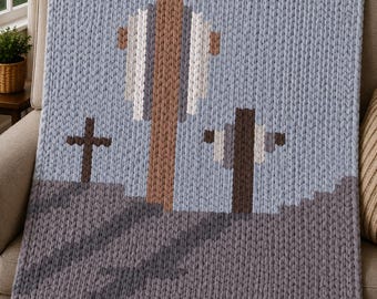 Cross on the Hill Digital Pattern - Hand Knitting / Chunky Blanket Throw