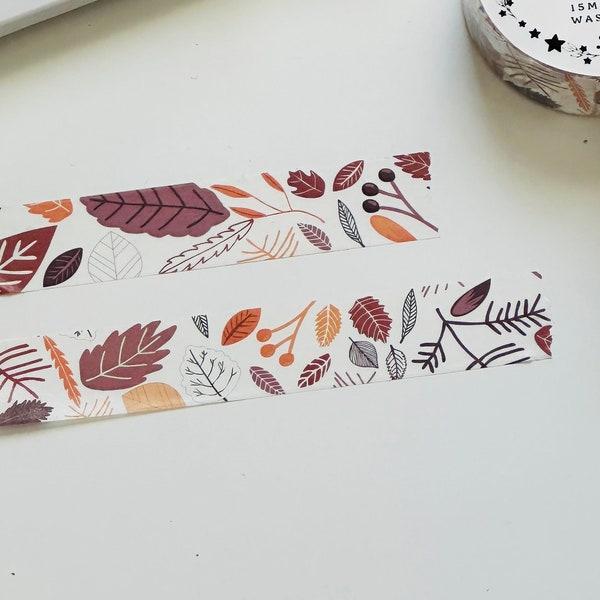 Autumn Leaves Washi Tape | Decorative Fall Foliage Adhesive Tape | 10m Full Size Rolls | Perfect for Planners, Journals, Notebooks & Crafts