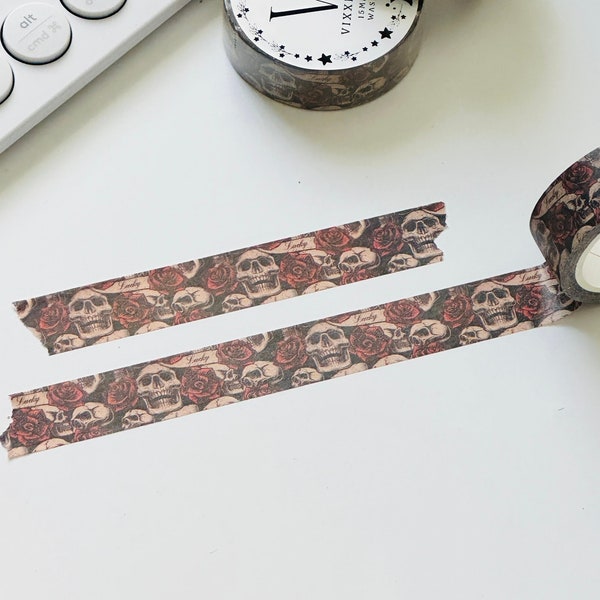 Vintage Skull and Roses Washi Tape | Dark Romantic Decorative Tape | Elegant Goth Washi | Perfect for Planners, Journals, Crafts