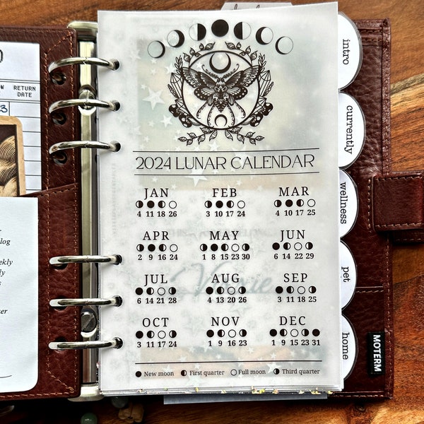 2024 Vellum Lunar Calendar || Moon phase planner dashboard || A5, Personal, A6, HP, Pocket Sizes