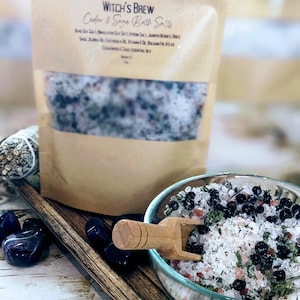 Witch&#39;s Brew Bath Salts | Healing Bath Salt with herbs | Cedar & Sage Bath Salts | Healing Bath Salts