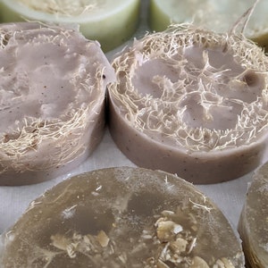 Exfoliating Goats Milk Loofah Soap | Handmade Organic Luffa soap | Foot soap scrub - choose your scent | Goats Milk Luffa Soap on a rope