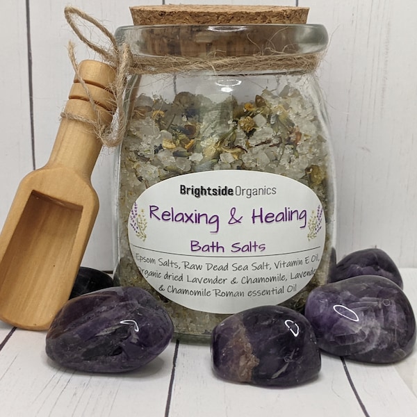 Healing Bath Salts with Amethyst |Bath Salts for relaxation | Organic Bath Salts with crystals for calm and balance