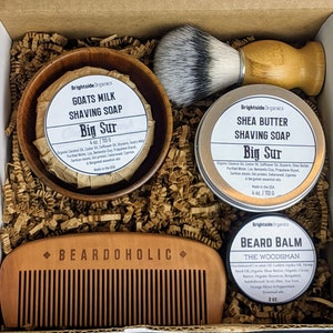 Men&#39;s Shave kit | Mens Grooming Kit | All Natural Shaving + Grooming Set for Men | Goats Milk Shave Soap | Shea Butter Shave Soap Set