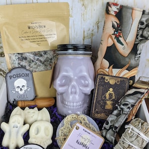 Goth Girl Gift | Skull Candle Gift Box | Halloween Pamper Hamper | Alexander Henry Las Elegantes | Spooky Spa box