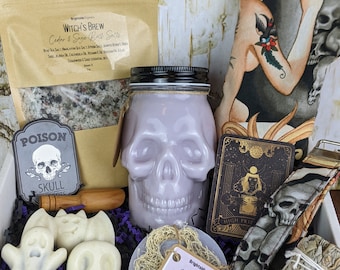 Goth Girl Gift | Skull Candle Gift Box | Halloween Pamper Hamper | Alexander Henry Las Elegantes | Spooky Spa box