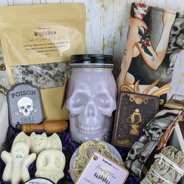 Goth Girl Gift | Skull Candle Gift Box | Halloween Pamper Hamper | Alexander Henry Las Elegantes | Spooky Spa box