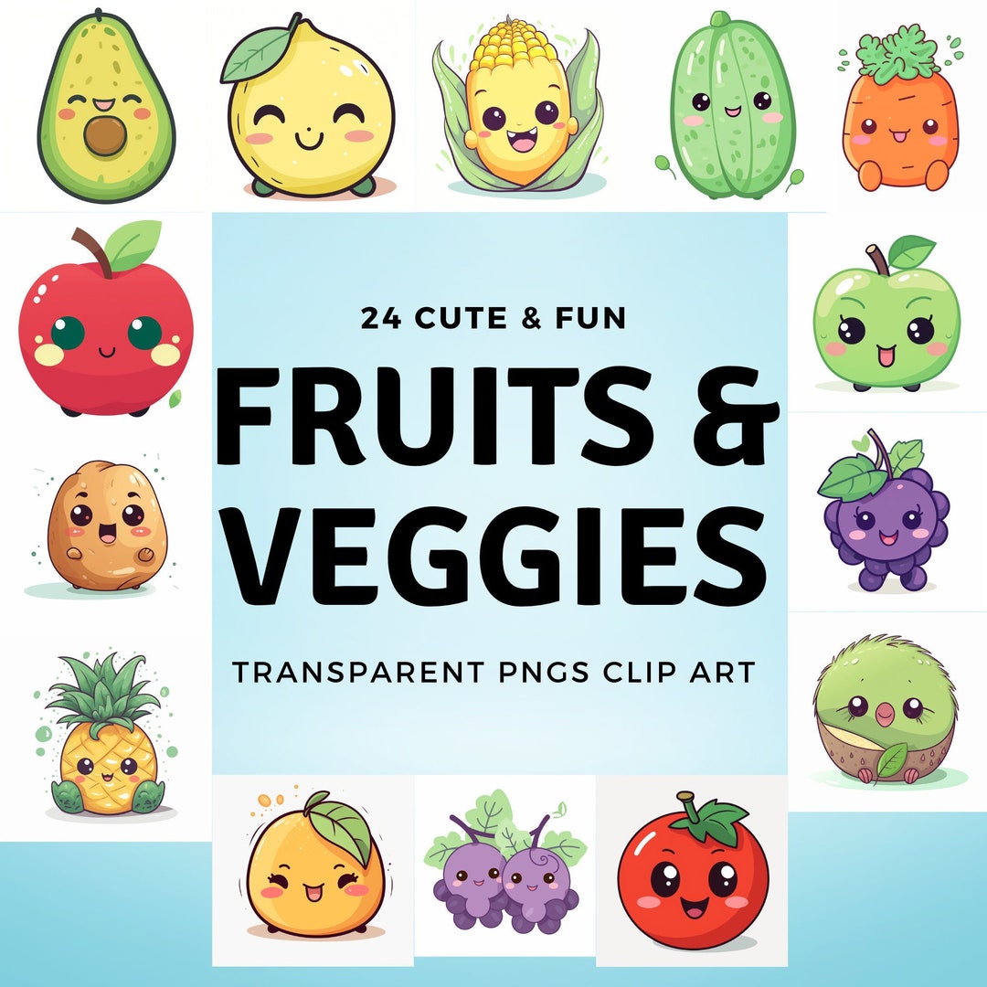 Kawaii Fruits and Vegetables Clipart 24 Transparent PNG Files Cute Food