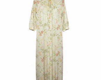 Vintage Lorraine Floral Nylon Nachthemd Klein Buttergelb Cottagecore Boho