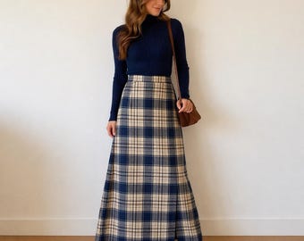 Gonna midi a trapezio vintage Pendleton in 100% lana vergine a quadri (taglia 9/10)