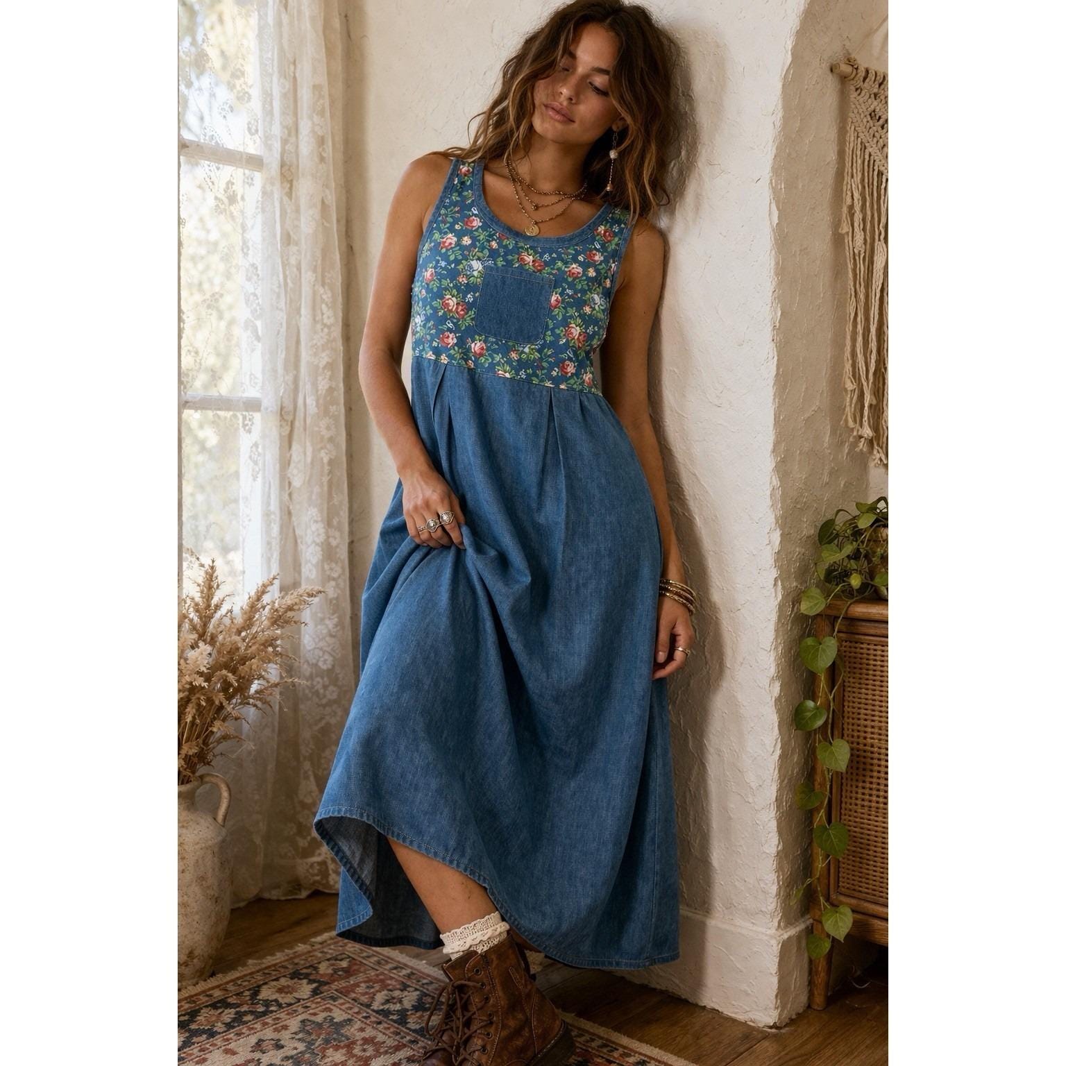 pink homecoming dress Cute Embroidery Denim Dress– The Cottagecore main image 1