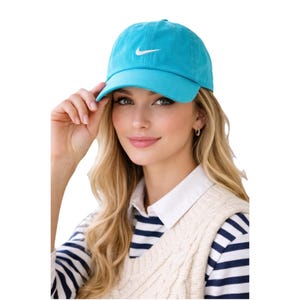Y2K Nike Turquoise Swoosh Logo Baseball Cap Adjustable Dad 