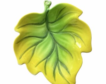 Vintage Carlton Ware England Leaf Dish Yellow Green 2361 MCM Mid Century Retro