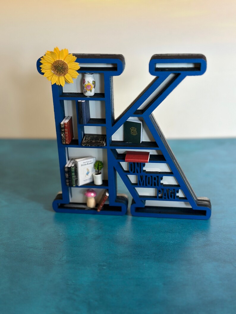 Mini Bookshelf Wood Letter Bookshelf Initial Bookcase Etsy