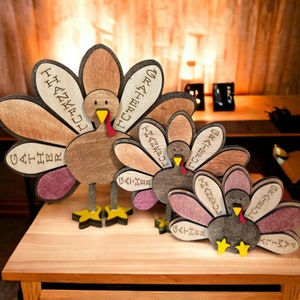 Standing Wood Turkey, Turkey family, Wood Thanksgiving decor Center Piece, Fall Decor, Autumn decor, shelf sitter, various sizes, free ship