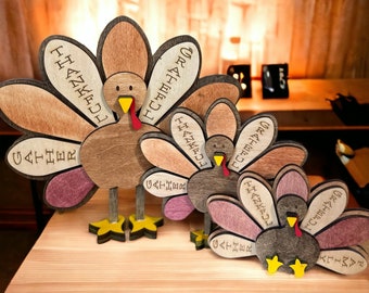 Standing Wood Turkey Family: Thanksgiving Decor Centerpiece