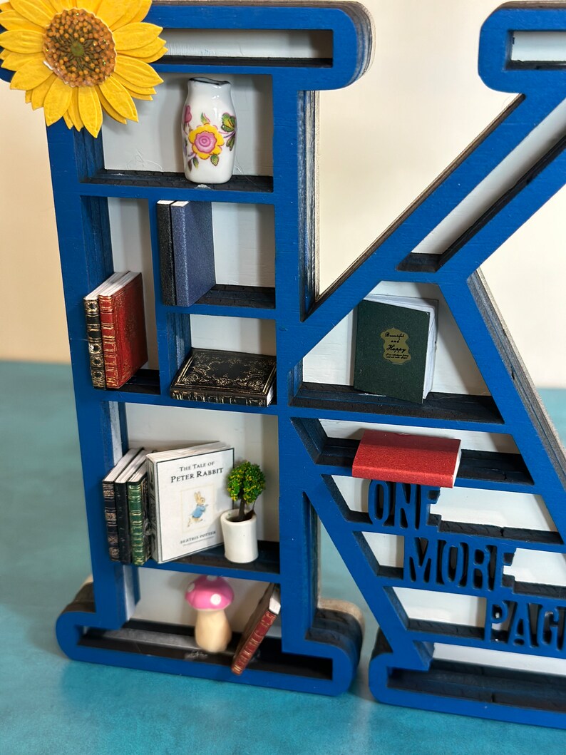 Mini Bookshelf Wood Letter Bookshelf Initial Bookcase Etsy