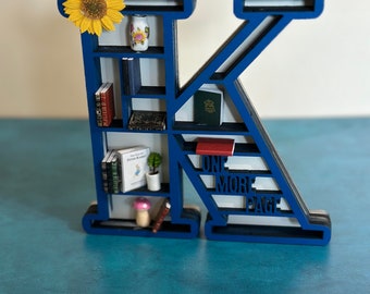 Mini bookshelf wood, Letter bookshelf, initial bookcase, miniature books, gift for book lover, book lover gift, diy, paint party