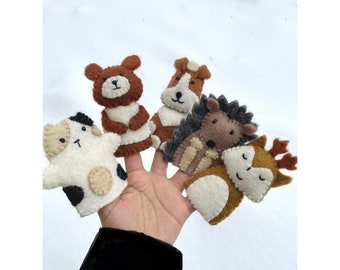 Felt Finger puppets Set | Handmade finger puppets | Wood Animals | Playtime