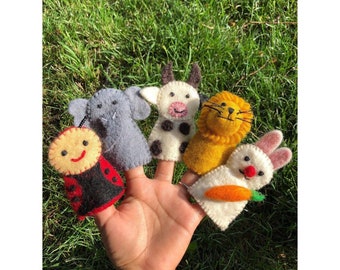 Ensemble de marionnettes à doigt animal en feutre de laine | Ensemble de marionnettes à doigt | Jouets faits à la main pour enfants | Jouets silencieux