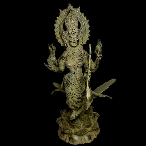 15 INCH Goddess Sarasvati, Beautiful Goddess, Antique Sarasvati bronze Statue ,Hinduism God