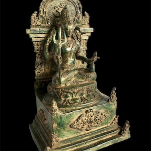 Shiva Bronze Statue, Lord Shiva On Throne, Hinduism God, Mahadev, Shiva Sculpture, Tri Murti, Brahma, Vishnu, Rare Item, Christmas Gift