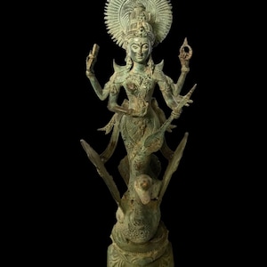 18.1 INCH Bronze Goddess Sarasvati, Beautiful Goddess, Antique Sarasvati, Hindu God, Spiritual Gift, Rare Item, Wedding Gift