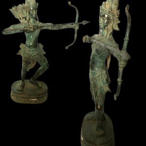 15.1 INCH Arjuna Style of Target Shooting ,arjuna sculpture ,5 pandawa ,mahabarata ,vintage bronze arjuna ,rare item ,antique arjuna statue