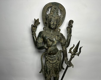 6本の腕を持つブロンズ製シヴァ像 - ヒンドゥー教の神彫刻（28 cm