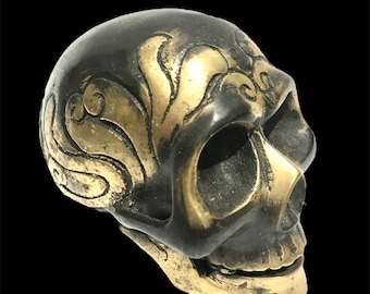 Cráneo de bronce de 3.5 pulgadas, figuras de calavera, amantes góticos, Art Deco, decoración del hogar, regalo de Navidad