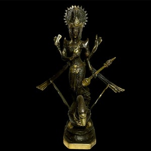 18 INCH Bronze Goddess Sarasvati, Beautiful Goddess, Antique Sarasvati, Hindu God, Spiritual Gift, Rare Item, Wedding Gift, House Decor